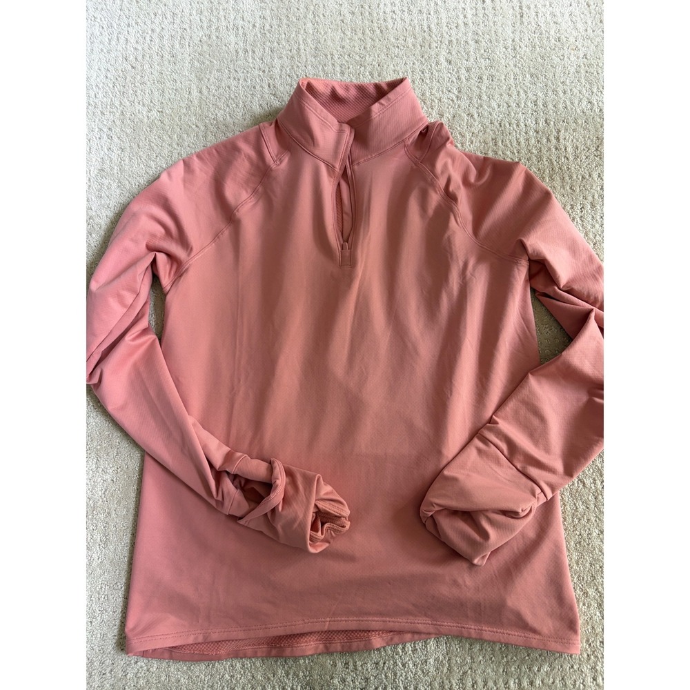 Athleta Quarter Zip Pullover Women Small Salmon Pink Sporty Waffle Knit Top